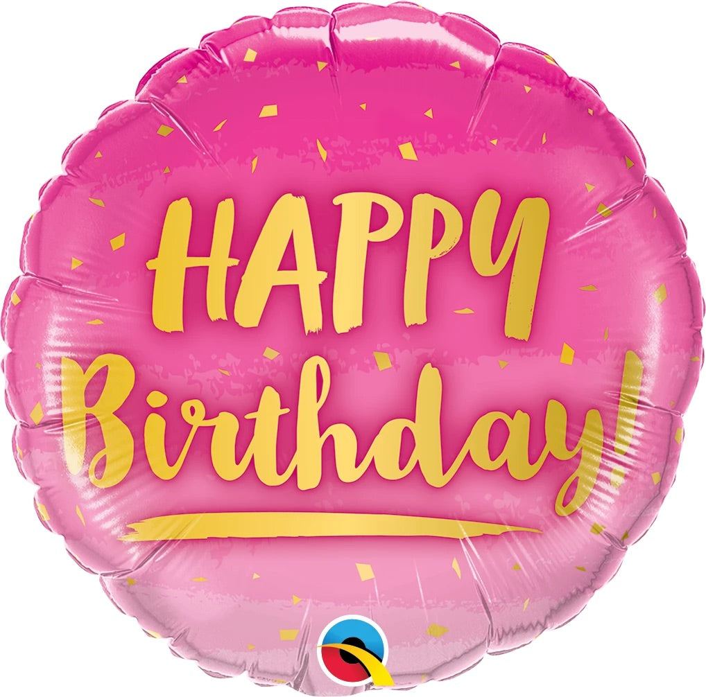 Happy Birthday Gold & Pink Balloon