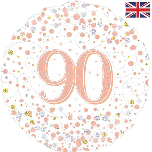 90th Birthday White & Rose Gold Fizz Balloon