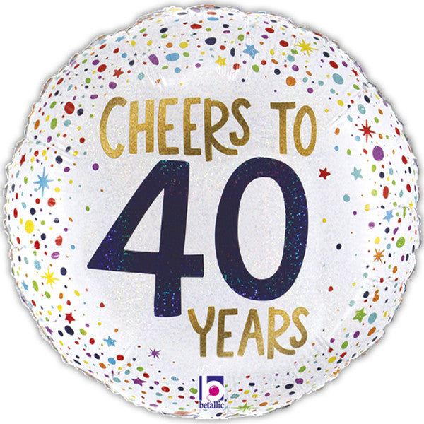 Cheers To 40 Years Glittergraphic Round Balloon