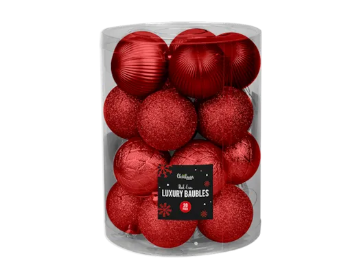Red Luxury Assorted Pattern Baubles 6cm Dia - 20pk