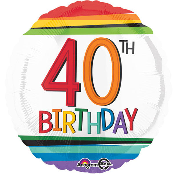 Rainbow Stripes 40th Birthday Balloon