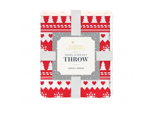 Red Printed Sherpa Backing Throw 150x200cm