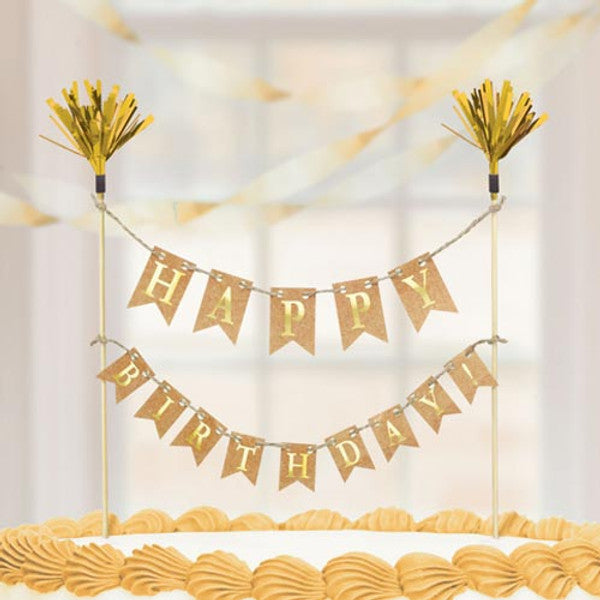 Happy Birthday Gold Banner Cake Topper