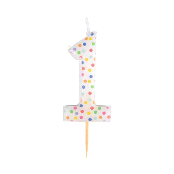 Number 1 Rainbow Dots Candle