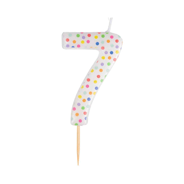 Number 7 Rainbow Dots Candle