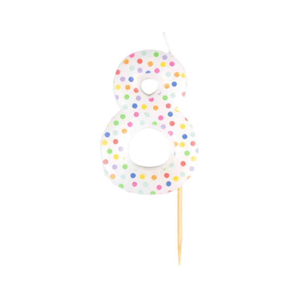 Number 8 Rainbow Dots Candle