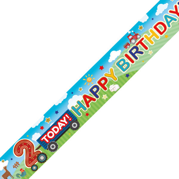 Age 2 Farmyard Fun Holographic Birthday Banner - 2.7m