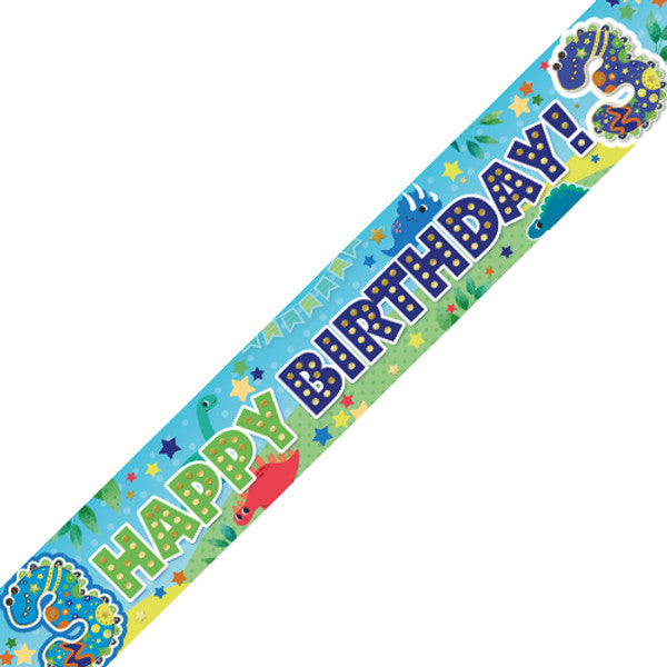 Age 3 Awesome Dinos Holographic Birthday Banner - 2.7m