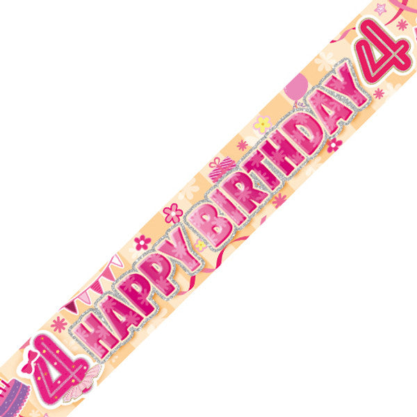 Age 4 Ballerina Holographic Birthday Banner - 2.7m