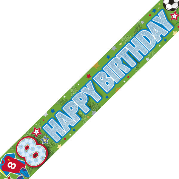 Age 8 Football Fan Holographic Birthday Banner - 2.7m