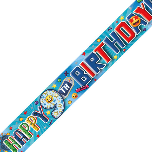 Age 9 Gaming Surprise Holographic Birthday Banner - 2.7m