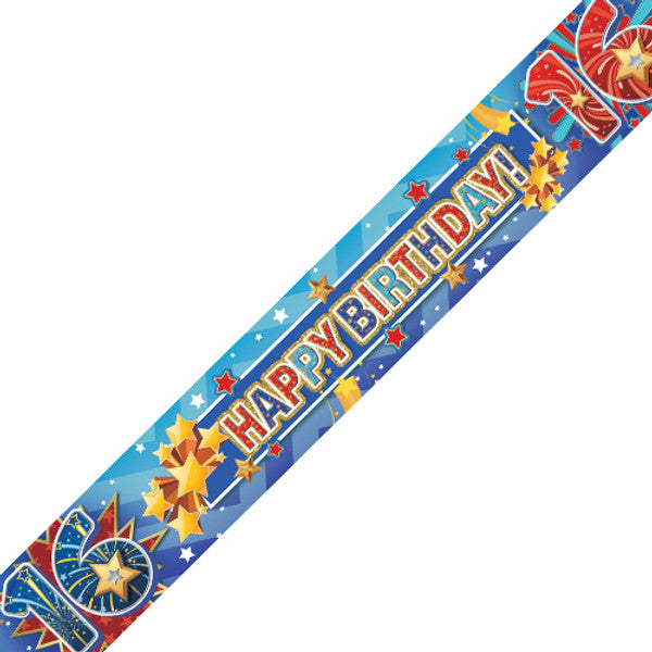 Age 16 Firework Flash Holographic Birthday Banner - 2.7m