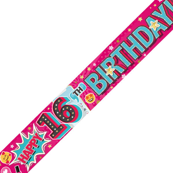 Age 16 Tick-Tock Time Holographic Birthday Banner - 2.7m