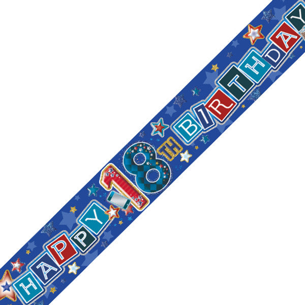 Age 18 Blue Presents Holographic Birthday Banner - 2.7m