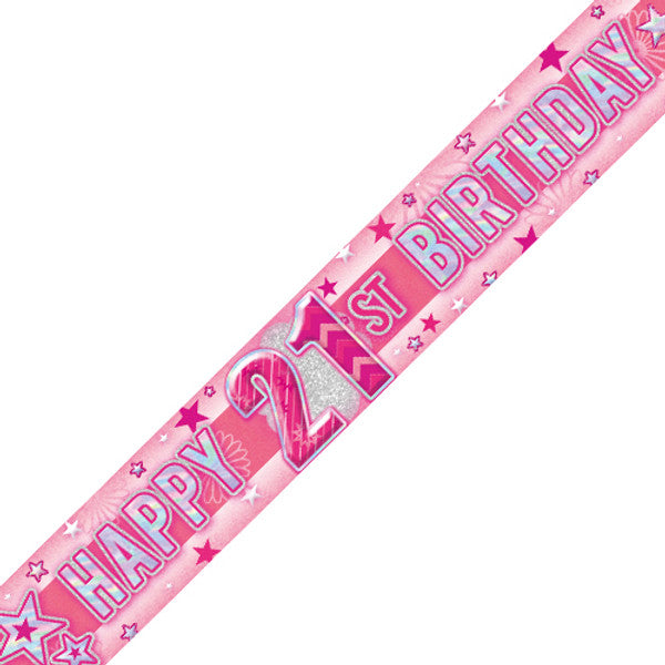 Age 21 Pink Stars Holographic Birthday Banner - 2.7m