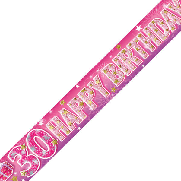 Age 30 Pink Sparkle Holographic Birthday Banner - 2.7m