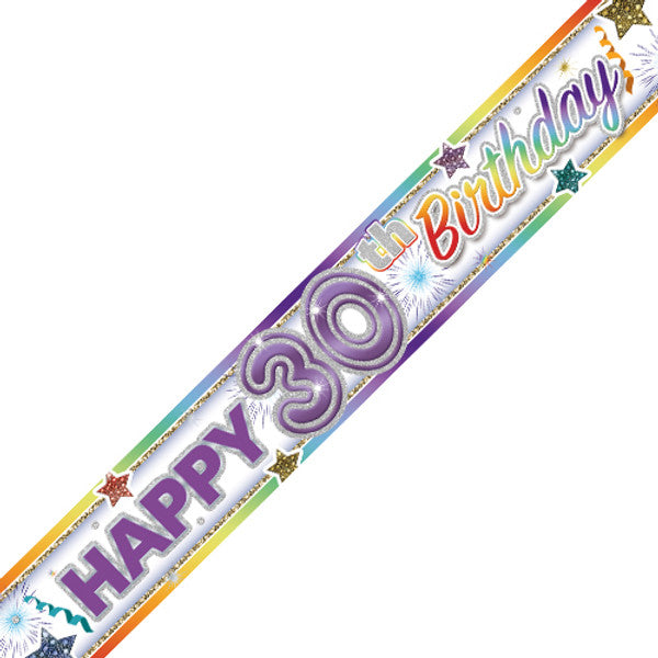 Age 30 Rainbow Star Holographic Birthday Banner - 2.7m