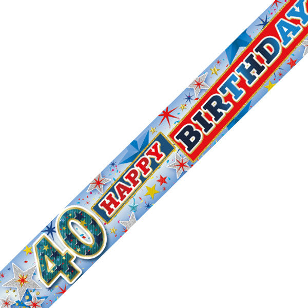 Age 40 Blue Stars Holographic Birthday Banner - 2.7m