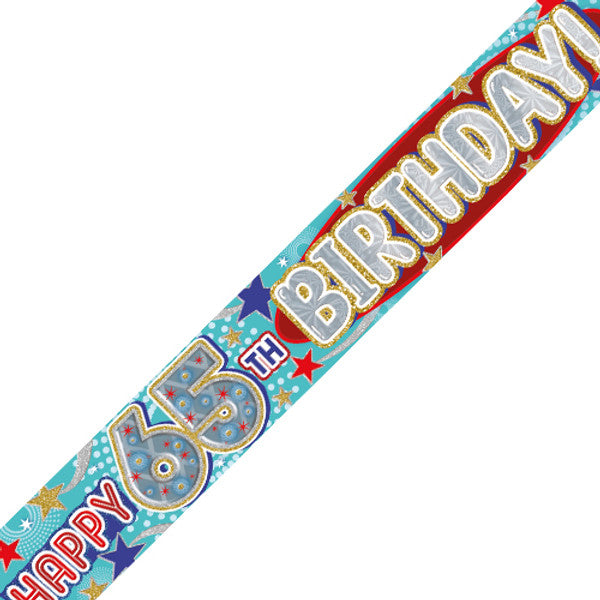 Age 65 Blue Celebration Holographic Birthday Banner - 2.7m