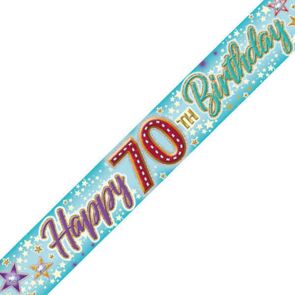 Age 70 Celebration Holographic Birthday Banner - 2.7m