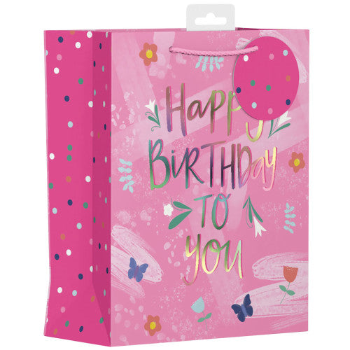 Medium Pink Birthday Text Gift Bag