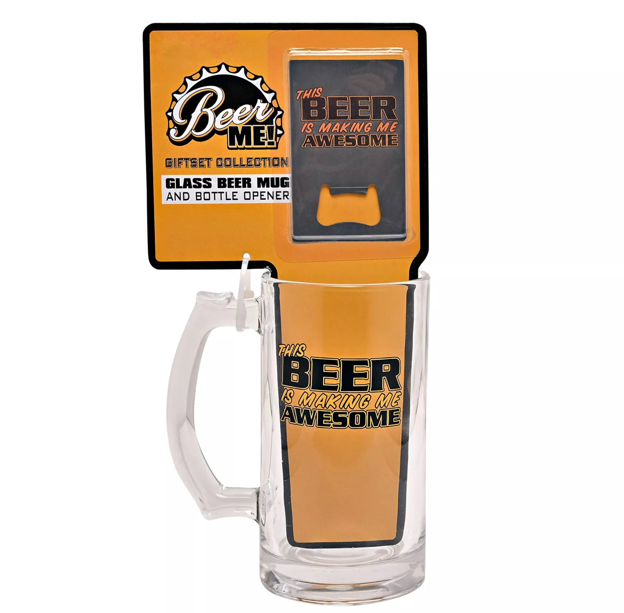 Glass Beer Tankard & Bottle Opener Set