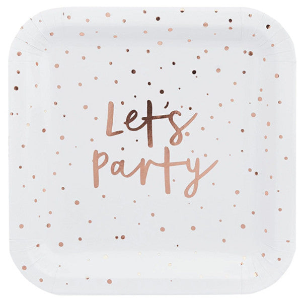 Rose Gold Let's Party Paper Plates (10)