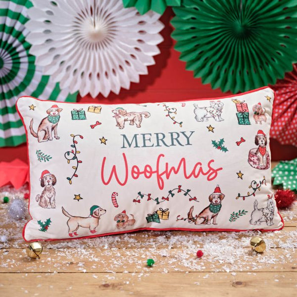 FURRY AND FESTIVE MERRY WOOFMAS VELOUR CUSHION WITH ZIP