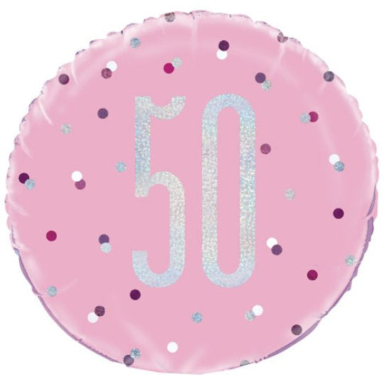 50th Birthday Pink Glitz Balloon
