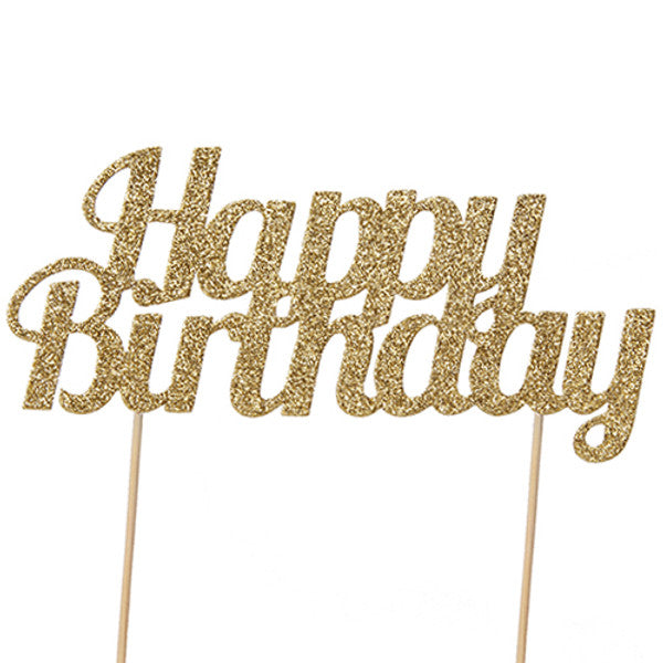 Happy Birthday Gold Glitter Cake Topper