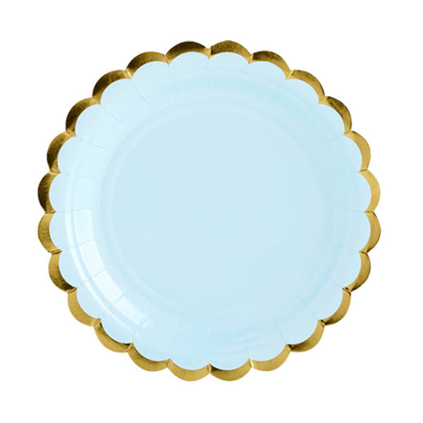 Light Blue & Gold Scalloped Paper Plates (6)