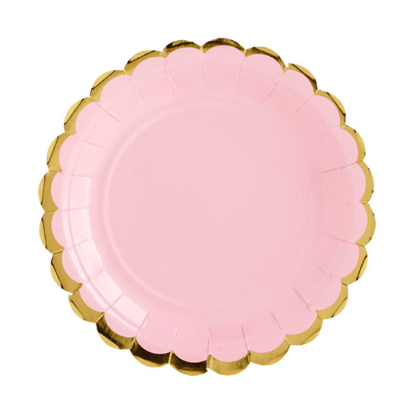 Light Pink & Gold Scalloped Paper Plates (6)