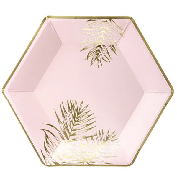 Pink Gold Leaves Paper Plates (6)