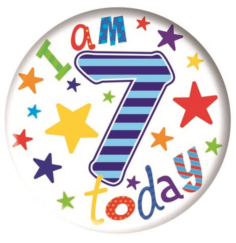 7 Today Blue Stripes Birthday Badge