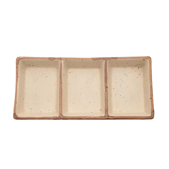 Stoneware Serving Tray with 3 Sections