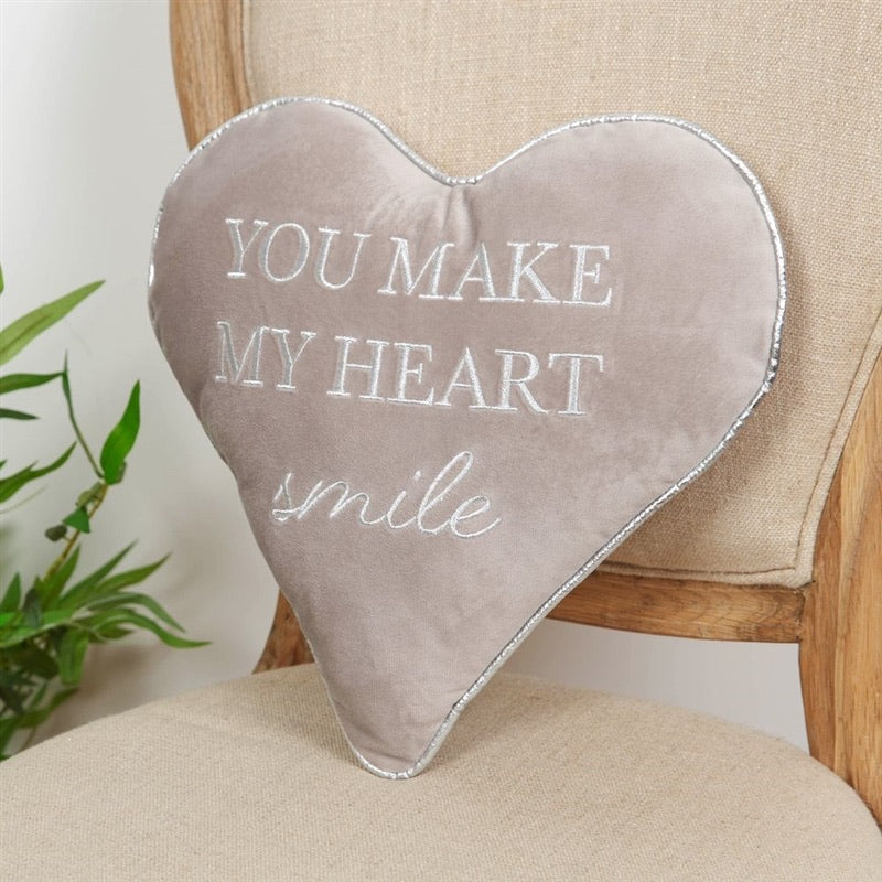 Heart Shaped Cushion - "You Make My Heart Smile"