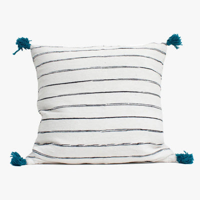 Large White Stripe Square Cushion - Blue