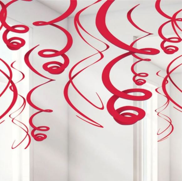 Red Hanging Swirls Decoration - 55cm (12pk)