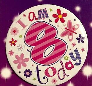 8 Today Pink Stripes Birthday Badge