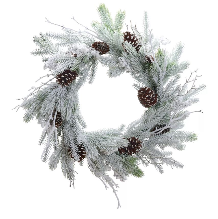 Snowy Wreath with Pine Foliage & Cones - 26"