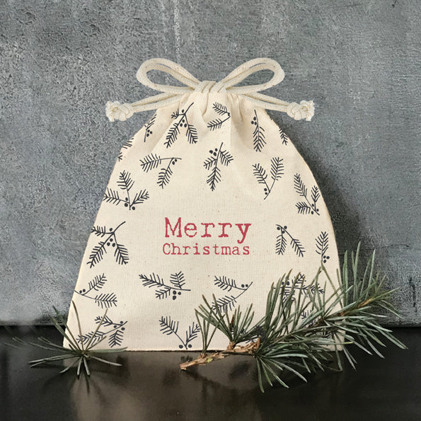 Merry Christmas Drawstring Bag ~ East of India