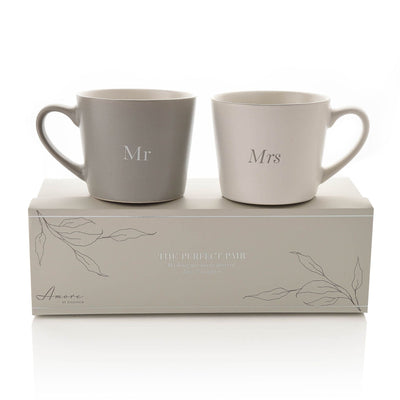 Amore Set of 2 Grey & White Mugs - Mr & Mrs