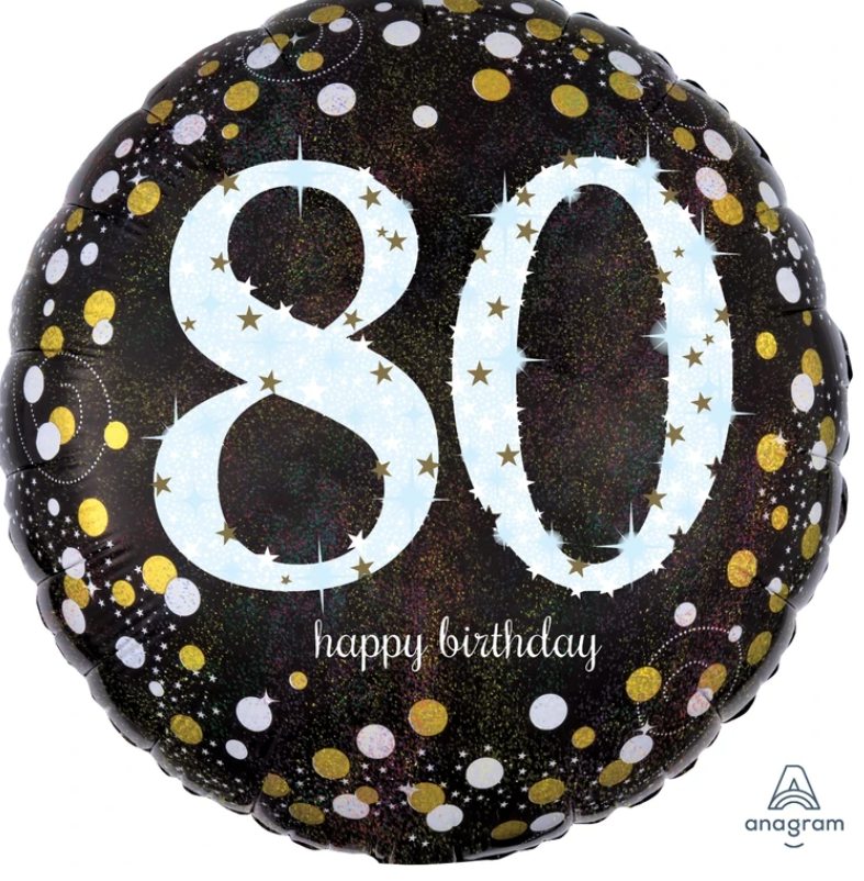 80 Black And Gold Birthday Balloon