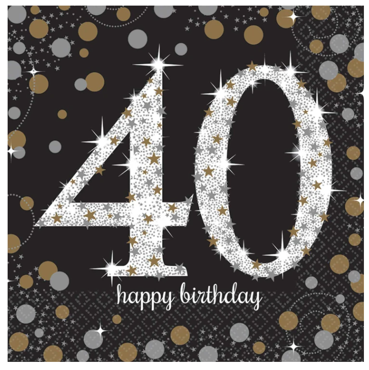 40th Happy Birthday Gold Napkins