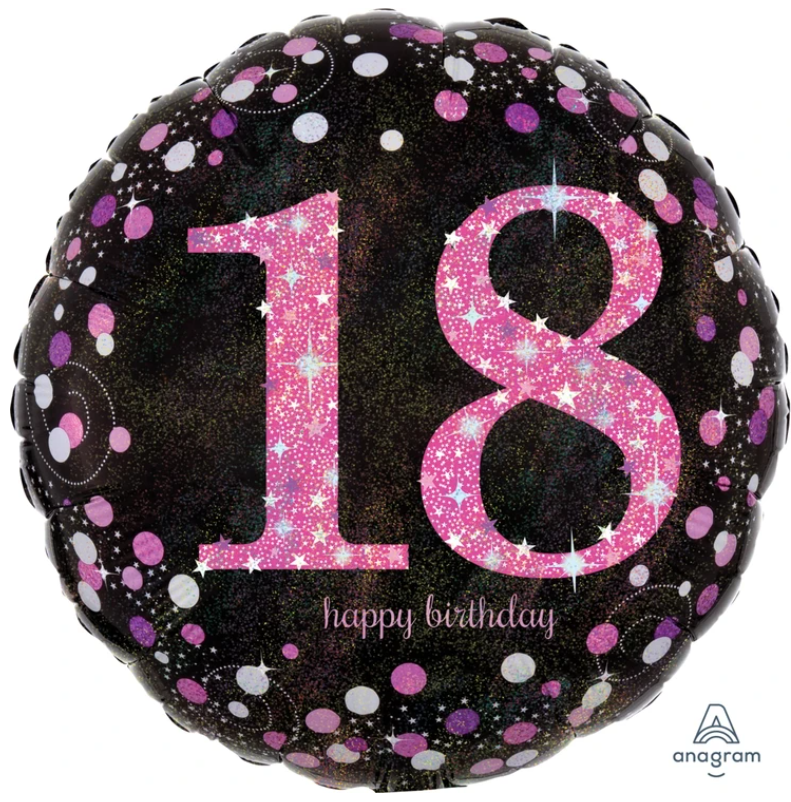 18 Black And Pink Birthday Balloon