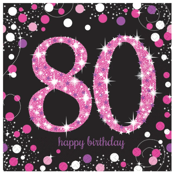 80th Happy Birthday Pink Napkins