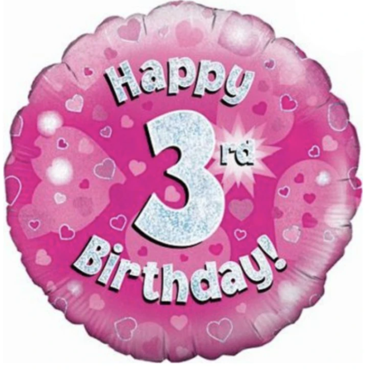 3 Happy Birthday Pink Balloon