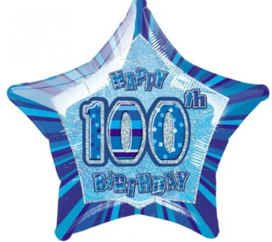 100 Happy Birthday Blue Glitz Balloon