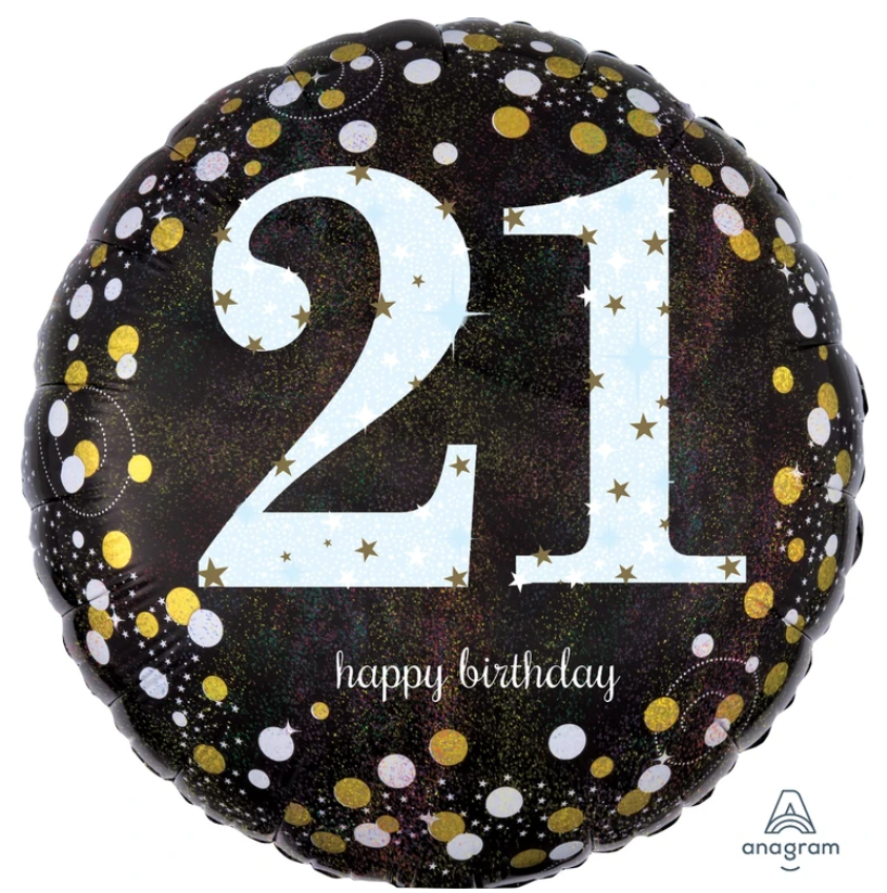 21 Black And Gold Birthday Balloon