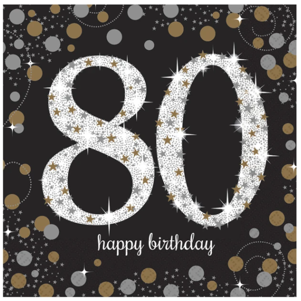 80th Happy Birthday Gold Napkins